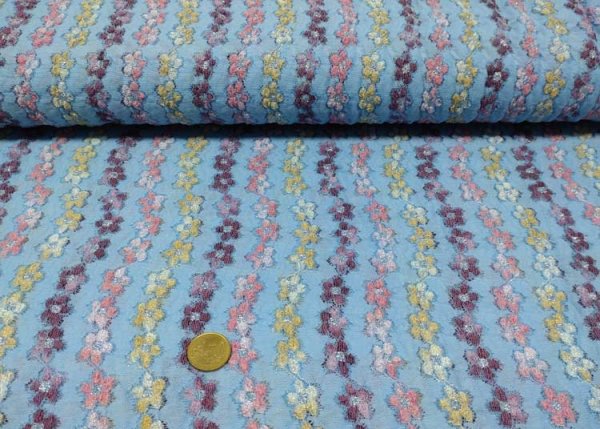 Tina embroidery fabric light blue stretchy embroidered flowers with glitter